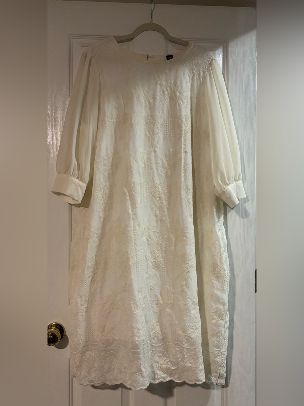 Cream Floral Jacquard Long Sleeve Shift Dress